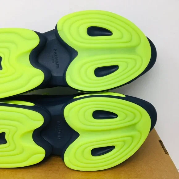 Balmain B Bold Low Top Suede/Leather Sneaker Bleu Marine/Fluorescent Yellow 12 M